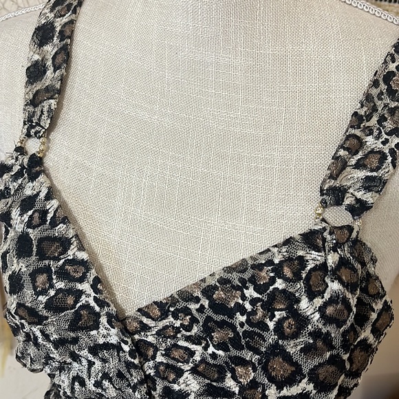 Leopard Print Mesh Ruched Top with Diamond accessories by Express/ Size Medium - Picture 3 of 9